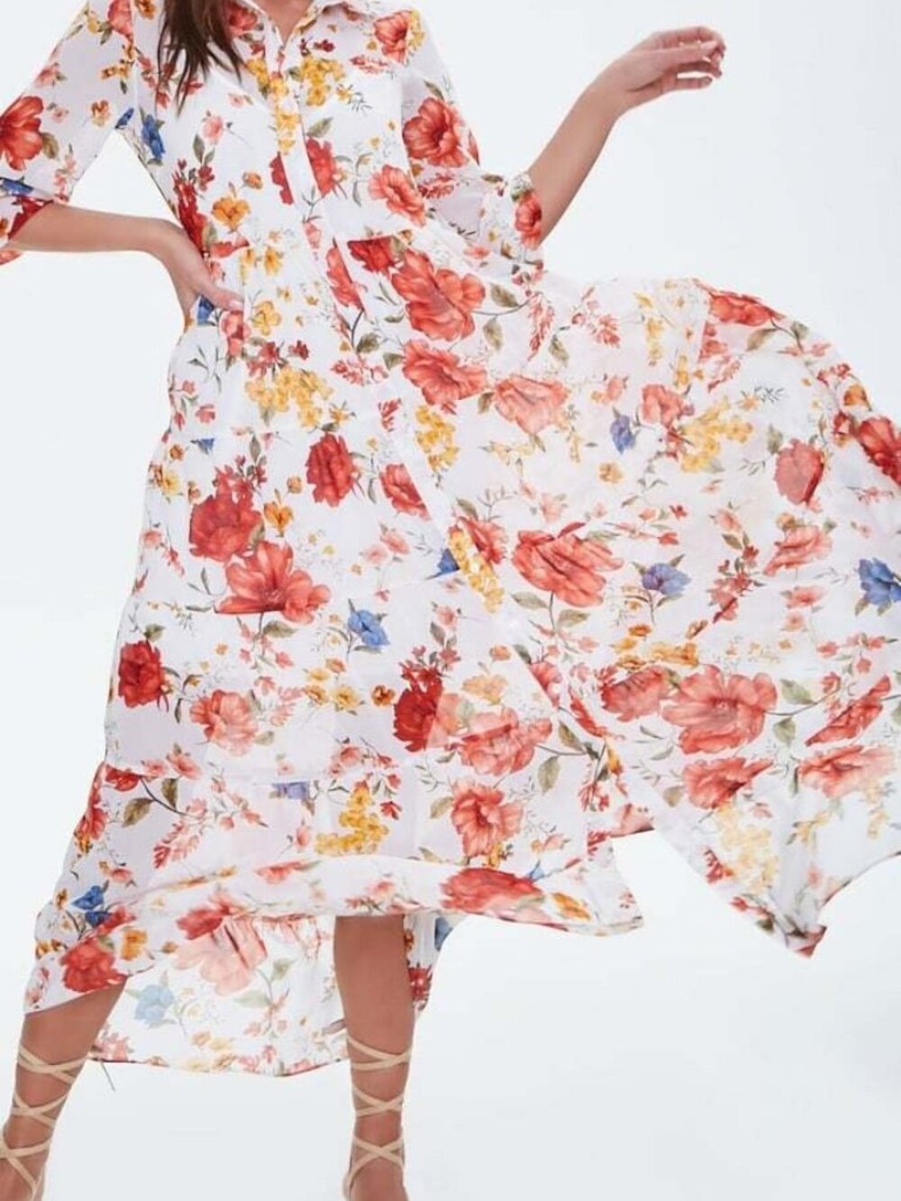 Forever 21 floral chiffon maxi shirt dress Small/Medium S/M